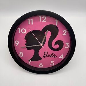 Barbie Pink Wall Clock Black Frame – Retro Silhouette Design